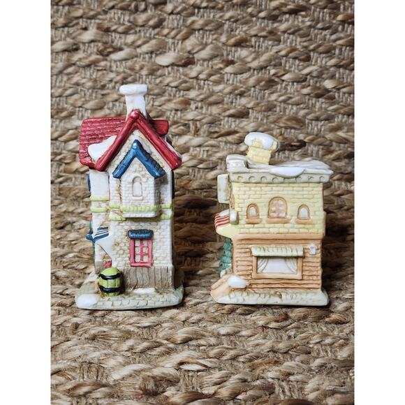 2 Vintage Mini Christmas Village Tea Lights 1990s Holiday Decor Porcelain - Picture 2 of 10